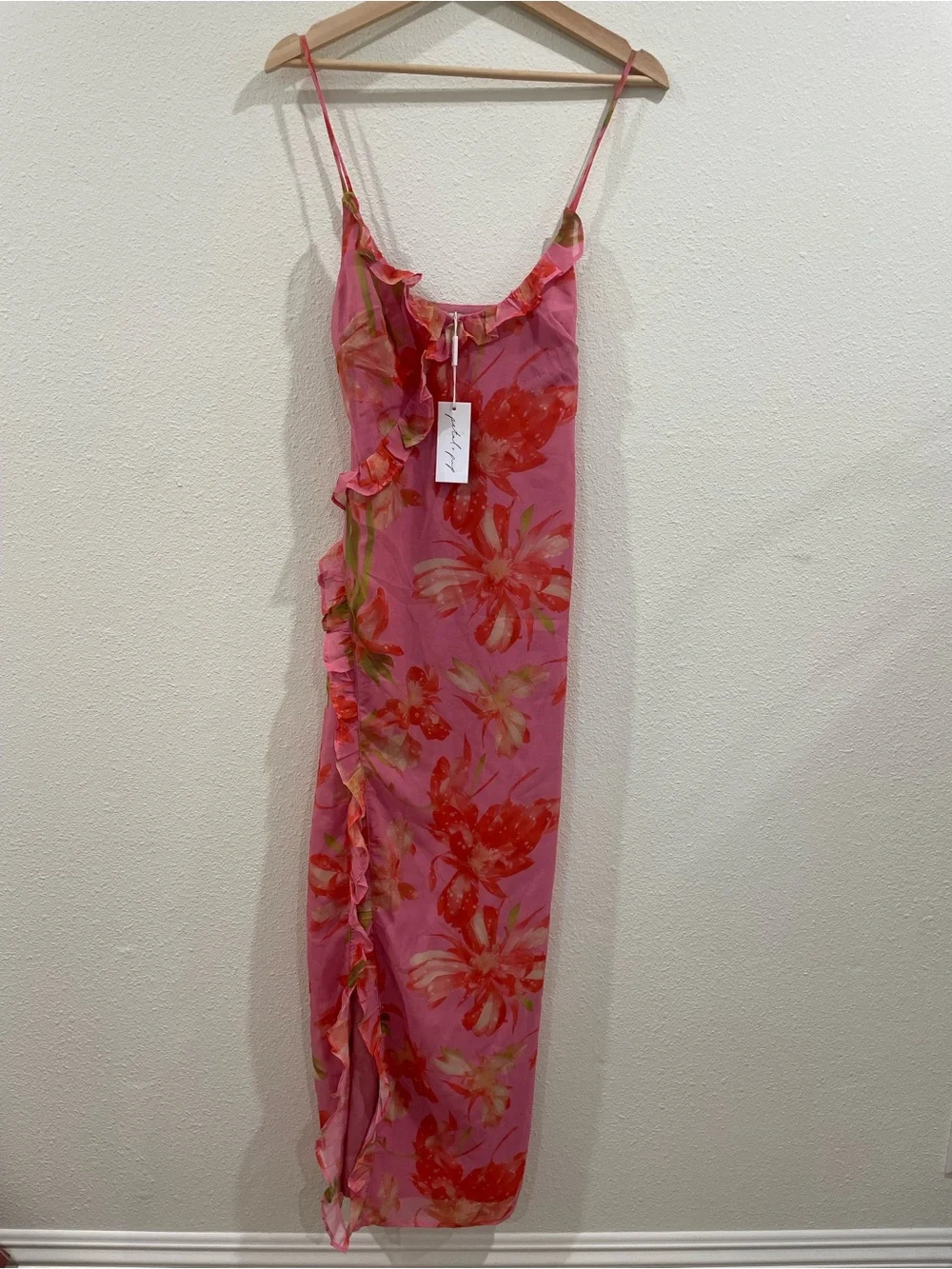 Petal and Pup Charli Pink Floral Tropical Print Slip Midi Dress NWT XS - Picture 7 of 15